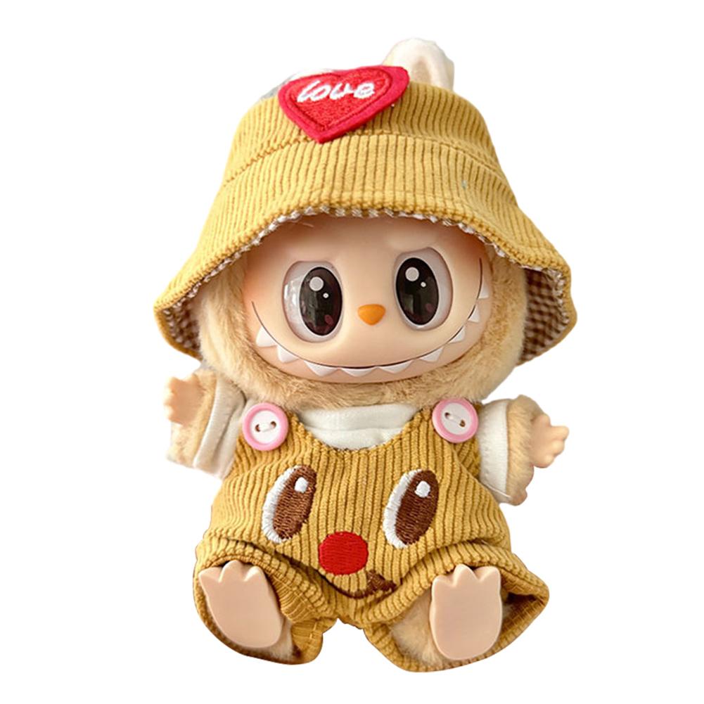 Mini Plush Doll Overall Decorative Kawaii Doll Clothes DIY Cute Plushies Outfit with Hat Cartoon Animal Toy Dress for Home Decor