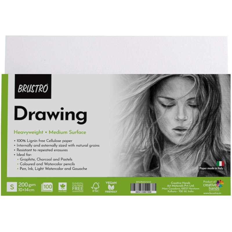 Brustro Tekenpapier voor Kunstenaars | 200 Gsm | Maat (Klein) 10 Cm X 14 Cm - 100 Vel | Ideaal Om Te Kleuren, Schetsen, Prof