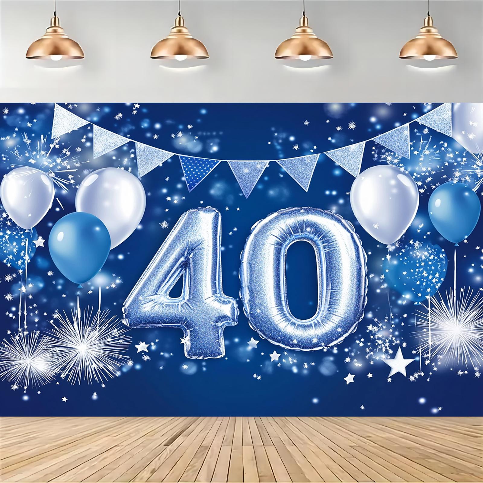 One, happy 40th birthday theme background photography, blue and silver happy 40th birthday wedding Christmas party background 100x150cm