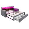 Pull-Out Upholstered Sofa Bed 90/180 X 190 Cm, Headboard with Storage, LED Strip, Charging Sockets, Two Drawers, Slatted Frame, Velvet Dark Grey