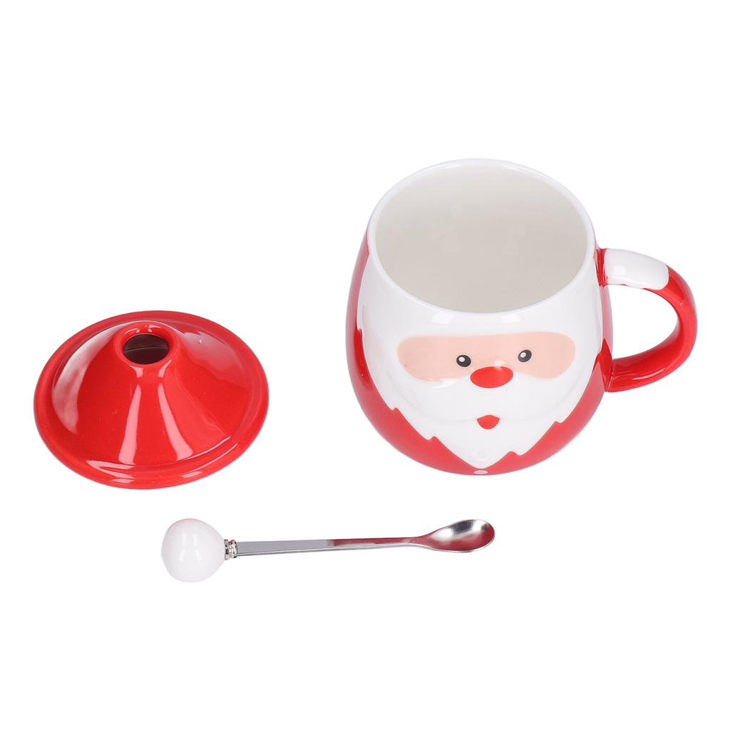 Tazza di Natale da 450 ml, Grande Capacità, Ceramica, Tazza da Tè e Latte, Tazza da Caffè con Coperchio e Cucchiaino per Casa, Tipo D