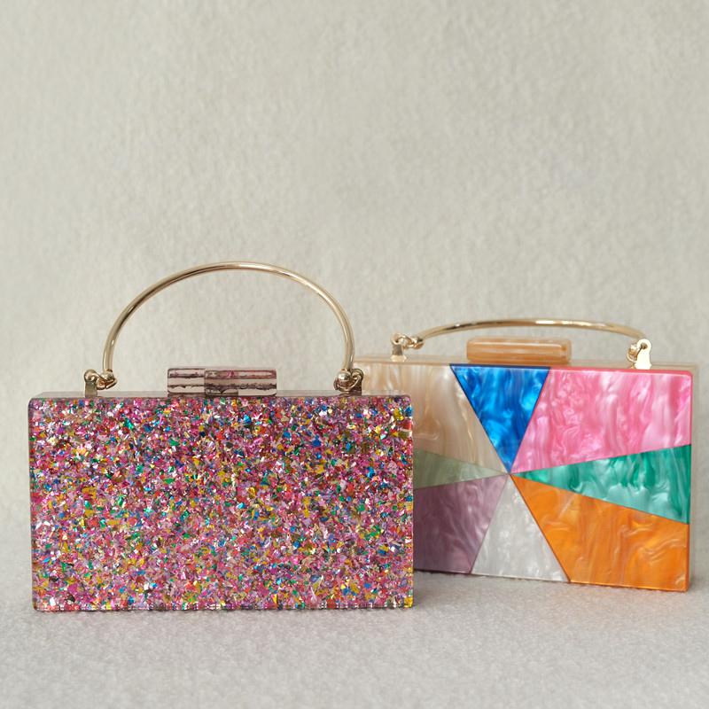 Neue trendige Handtasche Mode Frauen Tasche Boutique Acryl Luxus Party Abend Tasche Frau Candy Hochzeit Box Vintage Kupplung Einkaufstasche