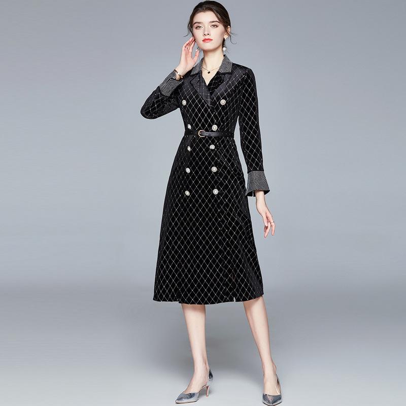 

2020 Autumn And Winter Women S Suit Double -Breasted Dresses Ladies Drill Drill Velvet Windbreaker Jacket S чёрный