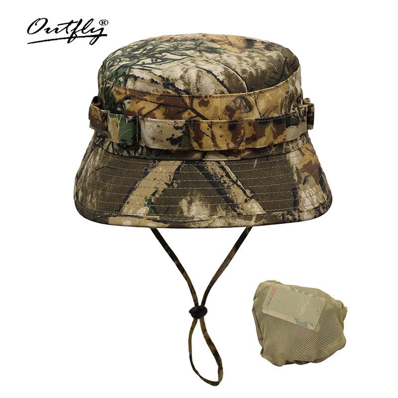 Camouflage mountaineering basin hat outdoor men's big head circumference bucket hat sun protection can be stored bionic camping jungle hat