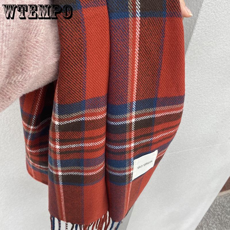 Women's Christmas Scarf Red and Blue Plaid Shawl Student Color Blocked Plaid Scarf