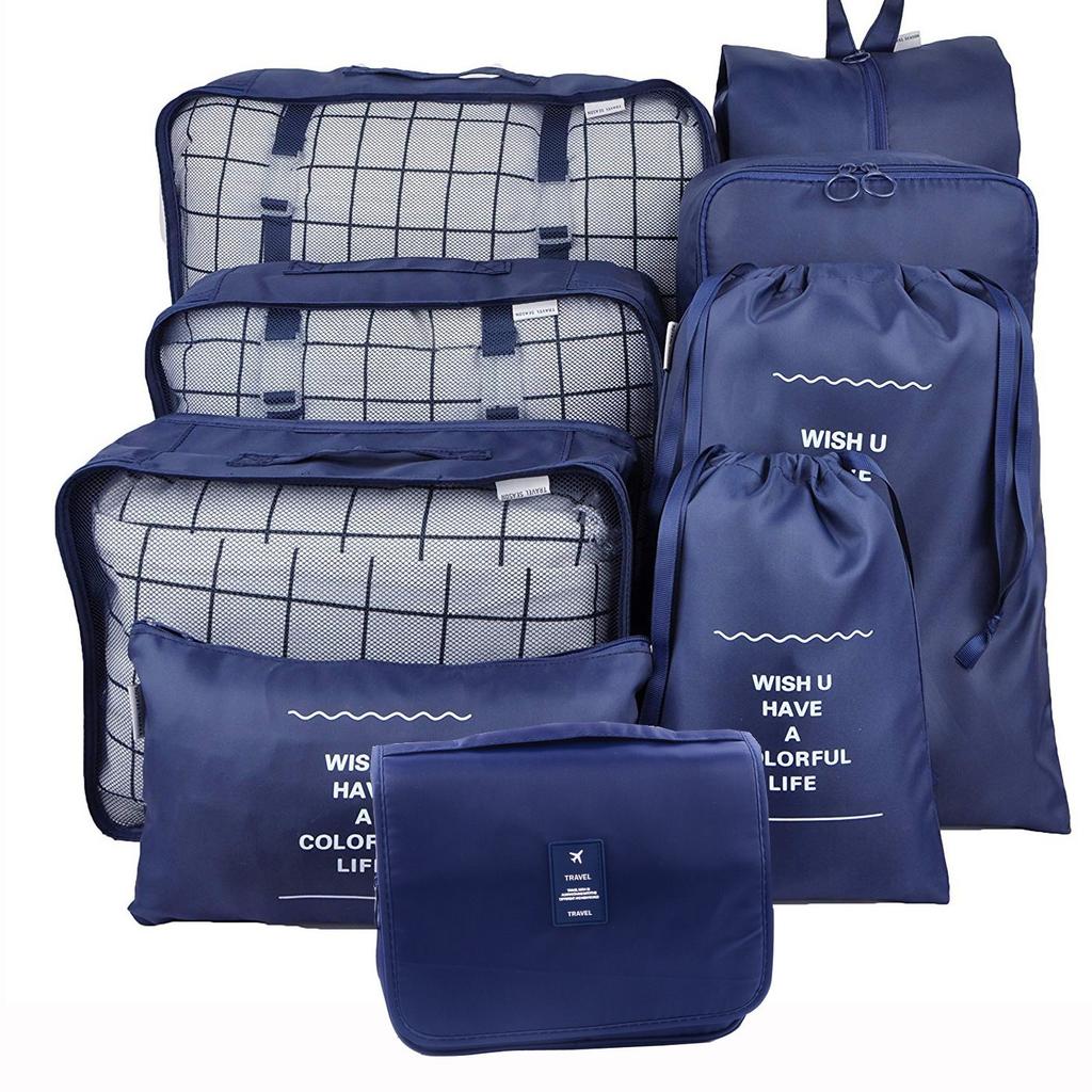 Sac de Rangement de Voyage Ensemble de Neuf Pièces, Trousse de Toilette, Classification des Vêtements, Ensemble de Rangement pour Bagages Ensemble de 9 Pièces