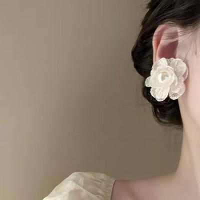 Mori Style White Lace Camellia Earrings: High-End Niche Design for Autumn & Winter 2025
