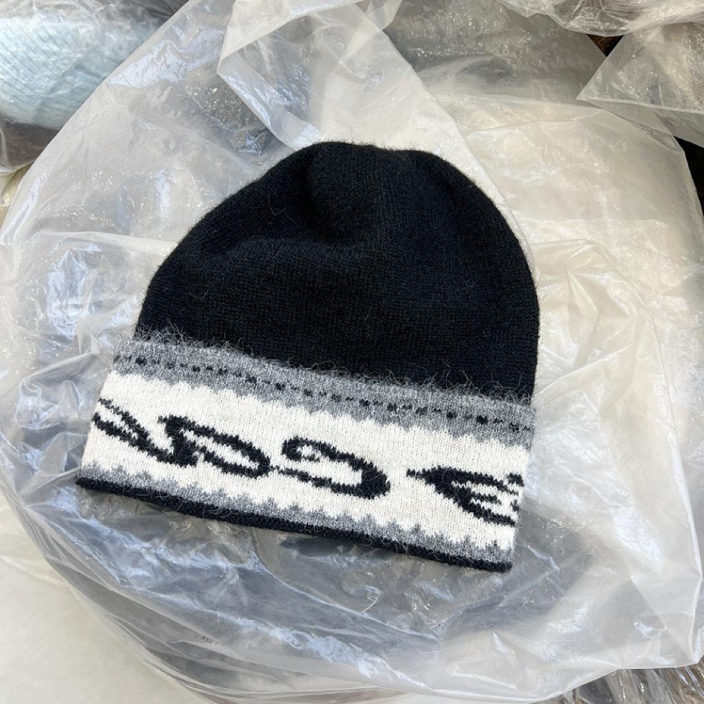 American Retro Design Jacquard Stack Hat Winter Lazy Wind Knitted Warm Big Head Circumference Ear Protection Warm Cold Hat