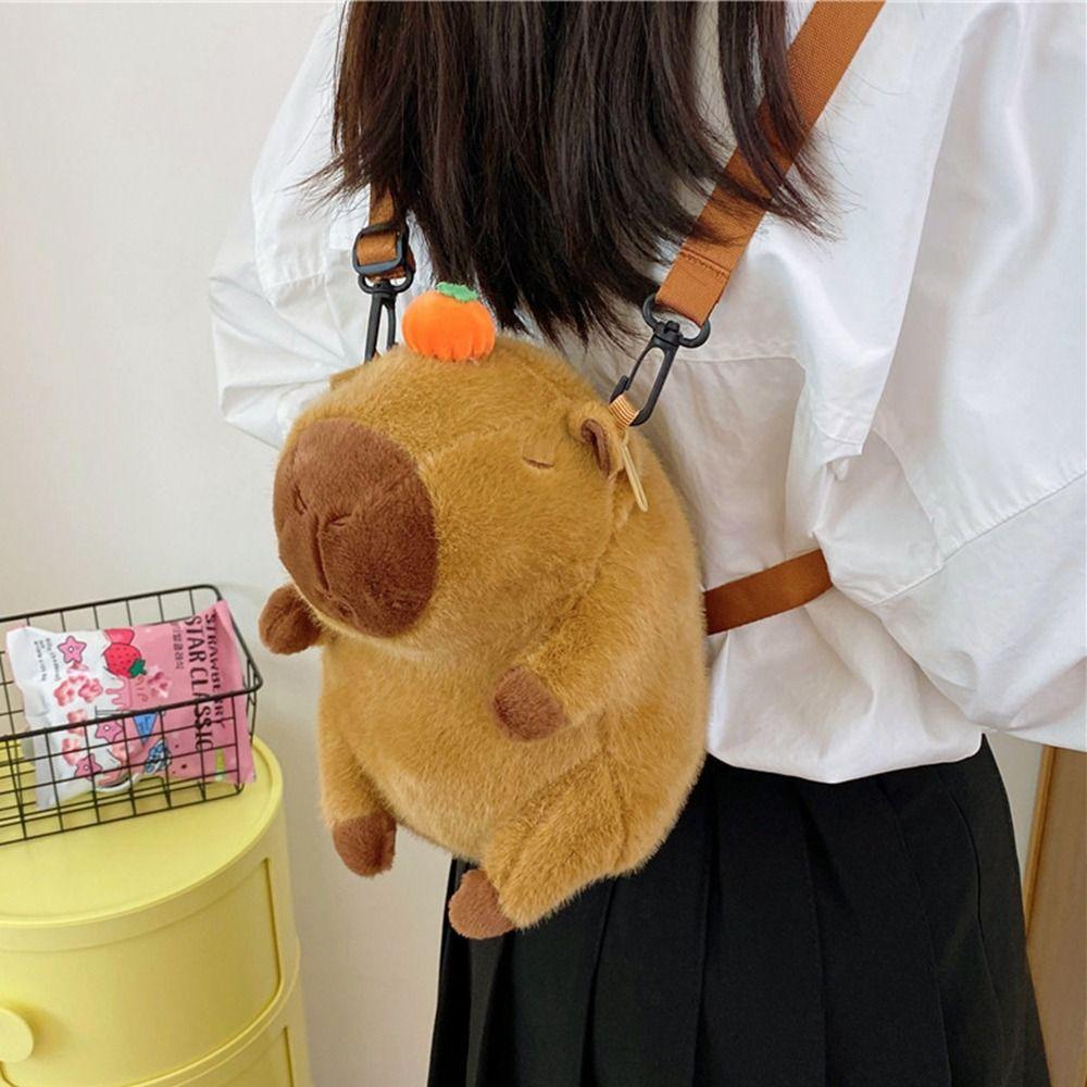 Animals Cartoon Backpack Capybara Students School Bag Sweet Capybara Plush Backpack  Girls
