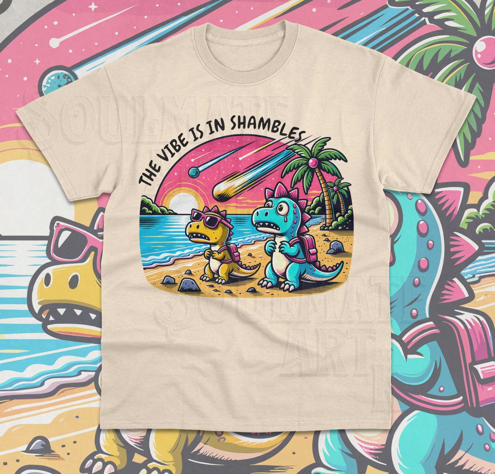 The Vibe Is In Shambles T-Shirt Funny Meme Dinosaur Meteor Dino Bad Vibes Shirt S