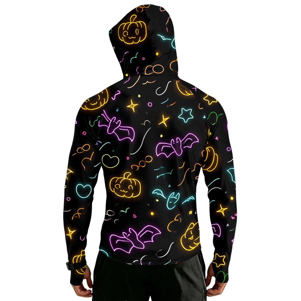 Men's Raglan Hooded Long Sleeve Sun Jacket - Casual Halloween Print Coat