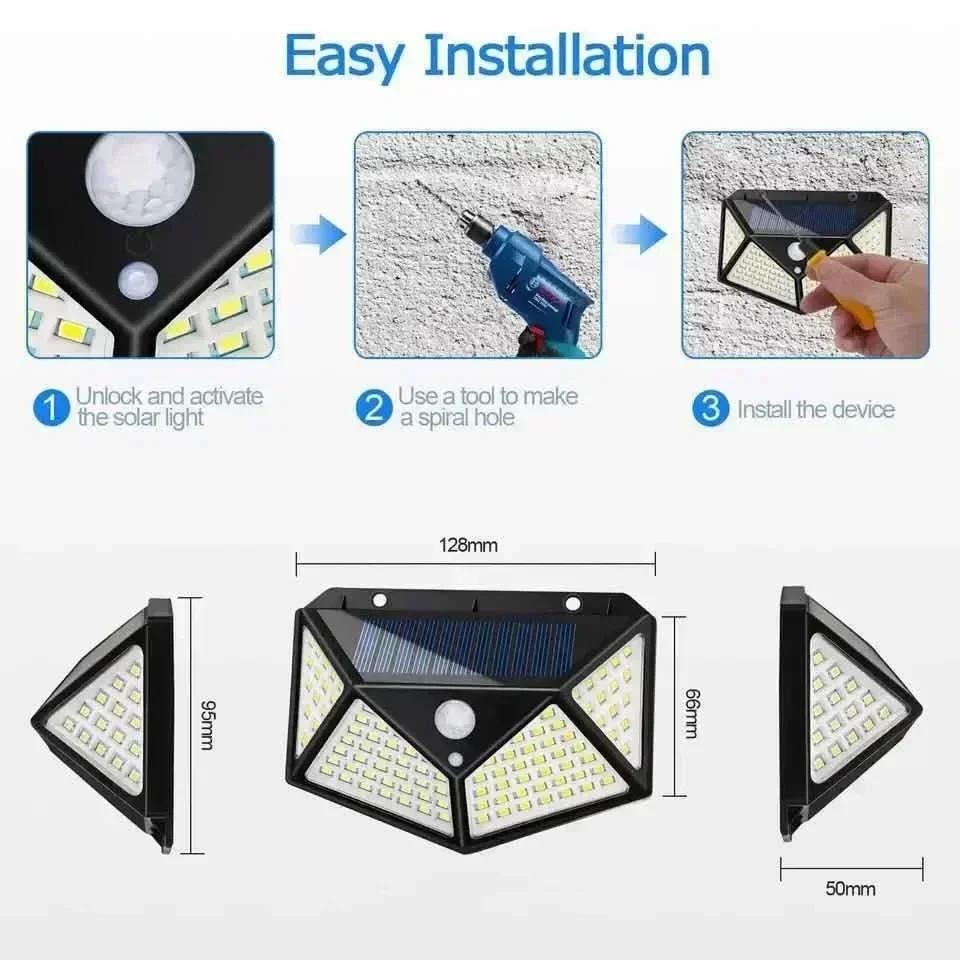 Powerful 100 LED Solar Wall Lamp 4 Sides Luminous With Motion Sensor Outdoor Garden Courtyard Decoration Waterproof Wall Light