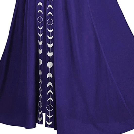 Hooded Moon Print Unisex Cloak Medieval Extra Long Lace Up Halloween Cape Cosplay Costume