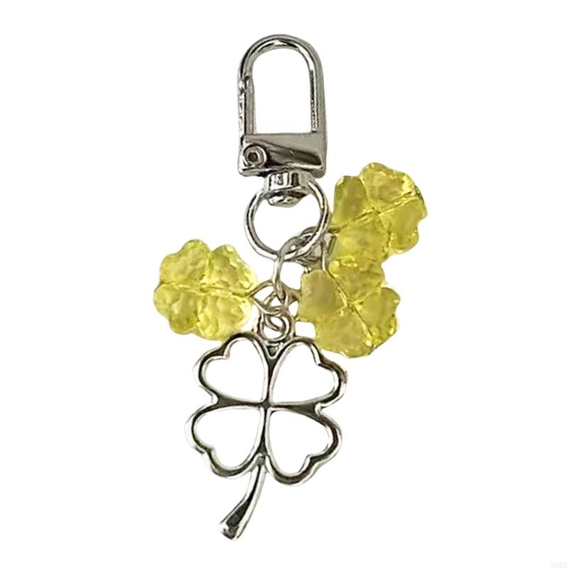 Lucky Four Leaf Clover Keyring Metal Pendant Glass Crystal Beaded Keychain Women's Handbag Lucky Pendant Fashion Gift Jewelry