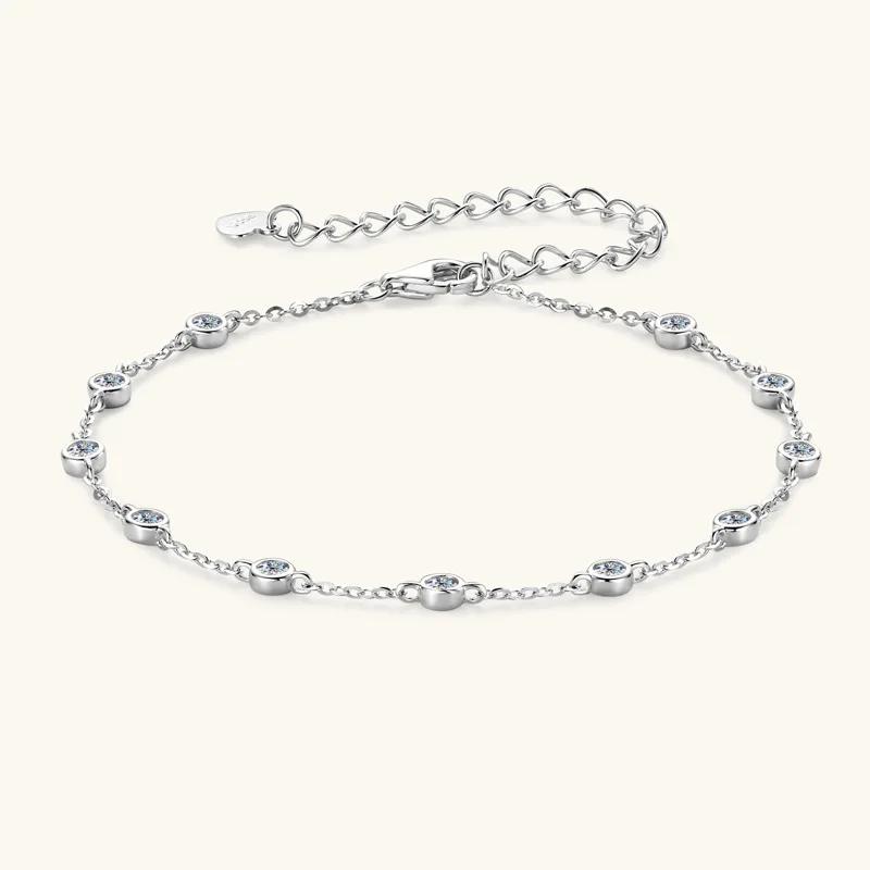 4MM 2.4cttw Round Bubble Moissanite Bezel Bracelet For Women 925 Silver Diamond Hand Chain Rhodium Plated Jewelry