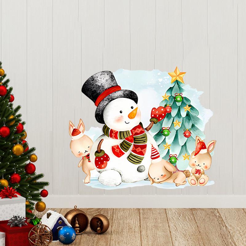 Purple Merry Christmas Snowman Wall & Door Sticker - Festive Decoration for Bedroom & Living Room