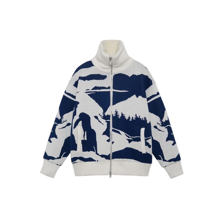 Li-Ning Catwalk Fleece Lined Stay Warm Jacket  Creamy White Blue  Unisex AFDS225-1 L