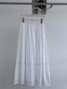 White Spring 2026 Korean Style Slimming Midi Skirt with Hollowed Hem