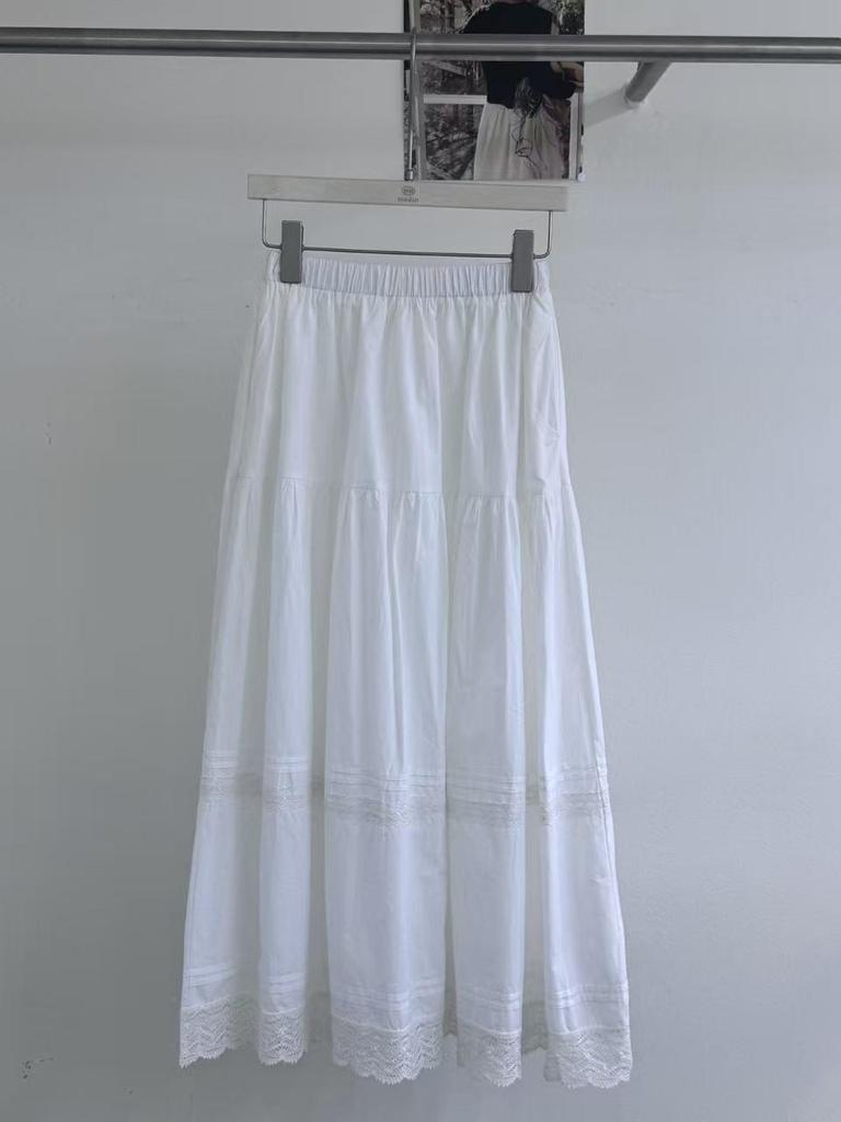 White Spring 2026 Korean Style Slimming Midi Skirt with Hollowed Hem