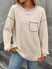 Autumn New Women's Pit Stripe Brushed Solid Color Round Neck Pocket Casual Loose Long Sleeved Streetwear Top