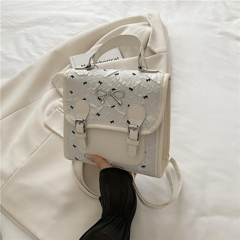College style bow print small backpack women s summer new trendy Korean version foreign style leisure travel backpack