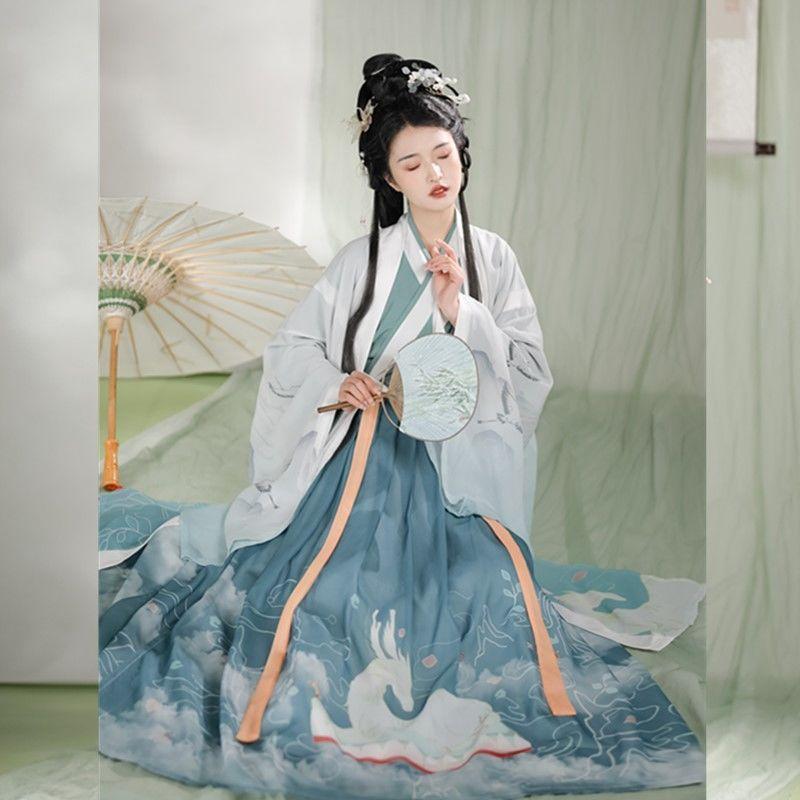 Hanfu ve stylu čínské dynastie Wei a Jin pro muže a ženy Jednodílný perforovaný sukně s límečkem a pasem