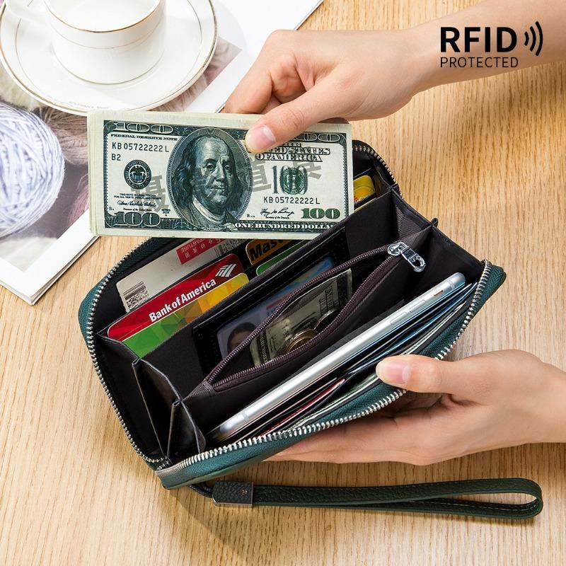 Women's wallet long leather RFID first layer cowhide clutch bag soft leather simple wallet mobile phone bag men
