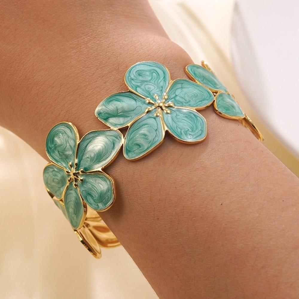 Dripped Oil Flower Cuff Bracelet Multicolor Floral Open Bangle Elegant Floral Bracelet Women