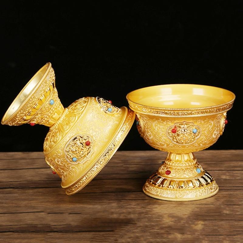 Tibetan Buddhist Water Offering Bowls Hand Carved Tibetan Buddhist Offering Bowl Gilded Water Cup Copper Yoga Meditation