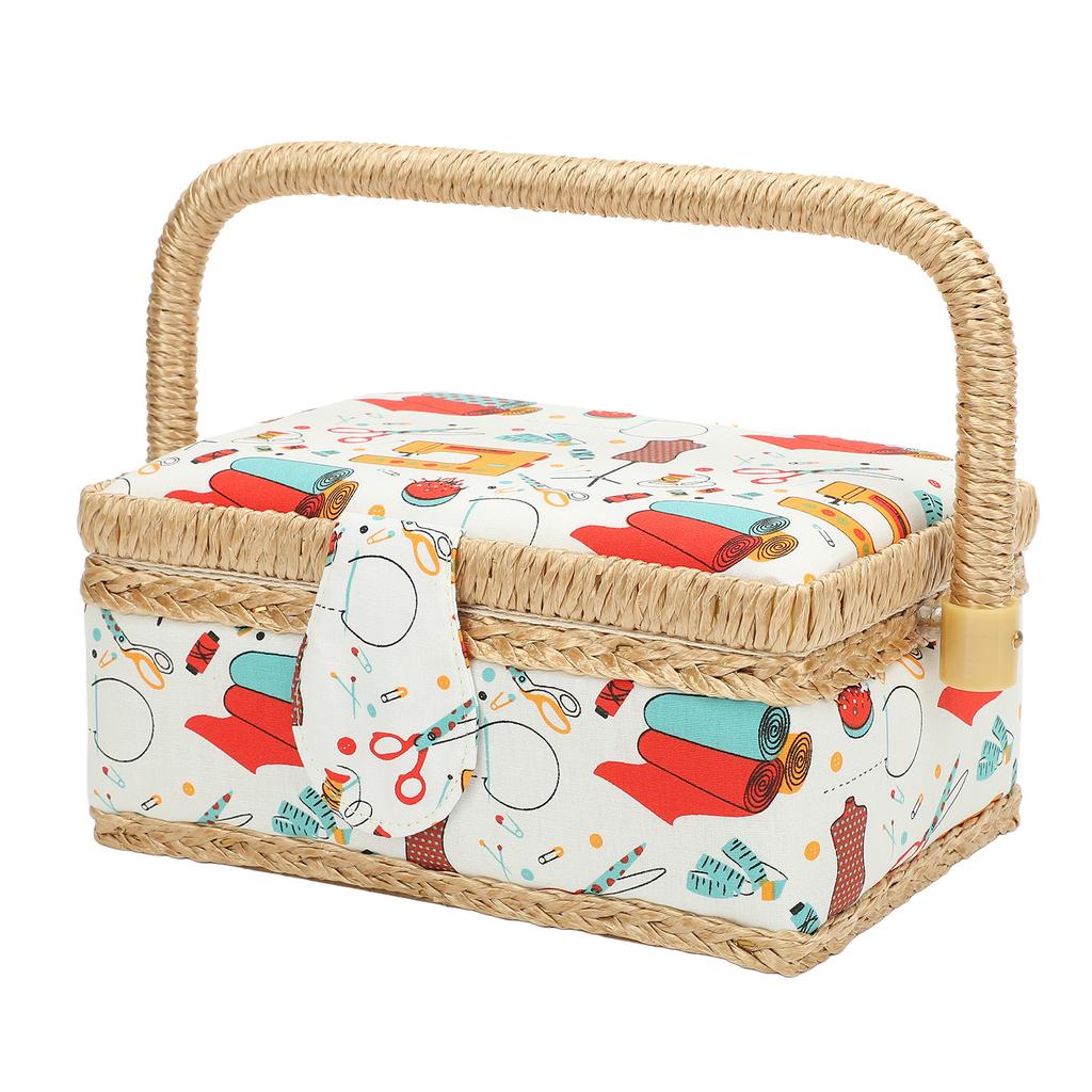 Sewing Basket Polyester Fabric Sewing Supplies Organizer with Removable Plastic Tray for Needle Thread Scissors