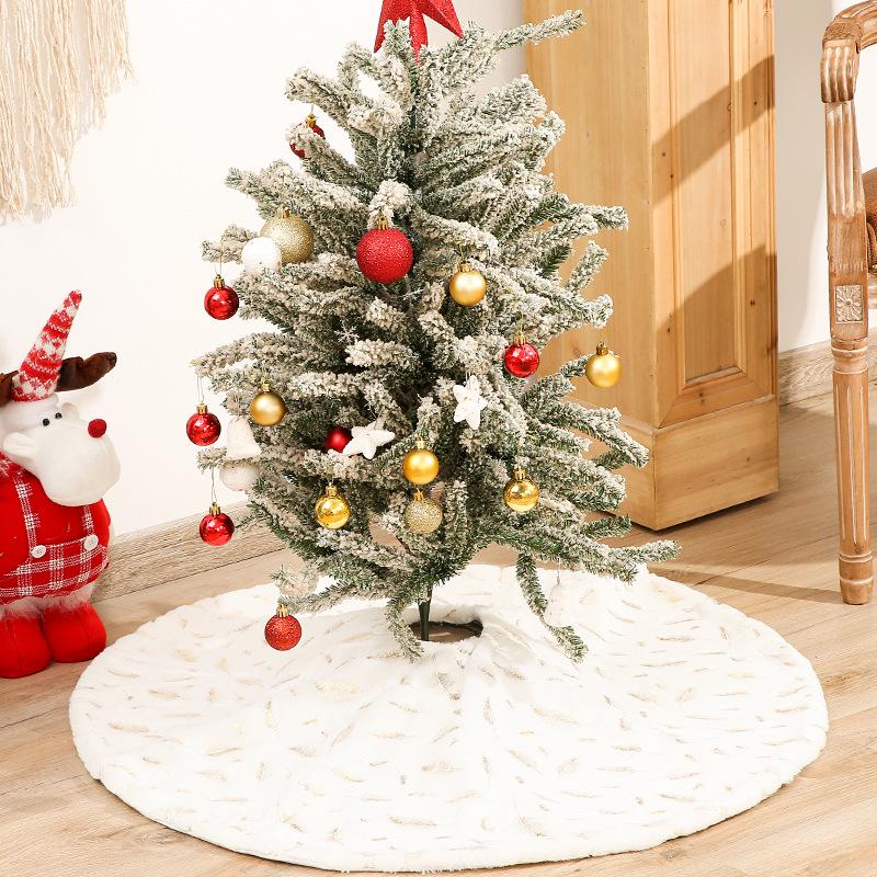 Gold Stamped Feather Style Faux Fur Christmas Tree Skirt Decoration 122cm Feather Tree Skirt