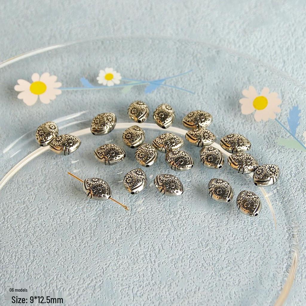 10pz Perline Distanziatrici Argento Vintage a Forma di Cuore e Fiore per Gioielli Fai da Te
