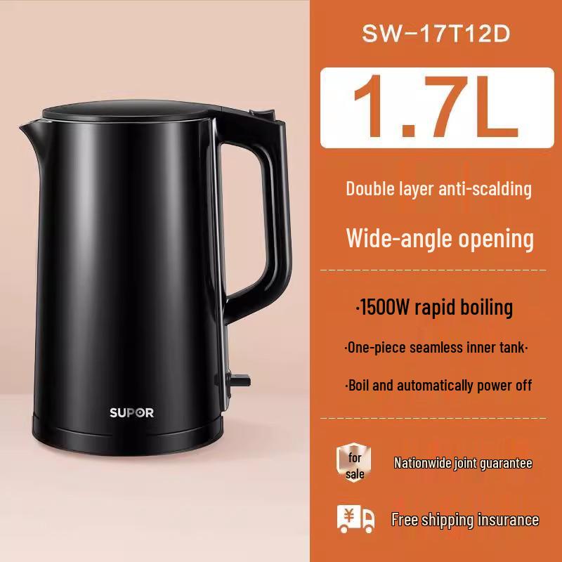 Supor 1.7L Black Double-Layer Anti-Scald Stainless Steel Intelligent Kettle