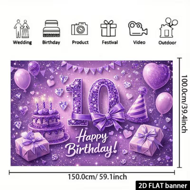2D Lila Diamant & Kuchen 10. Geburtstag Fotografie Hintergrund