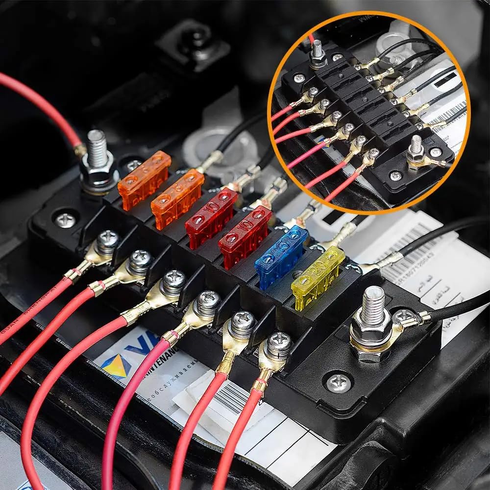 Largoods 6 Way Fuse Box Fuse Block with Standard Fuse, Waterproof Circuit Carbart,