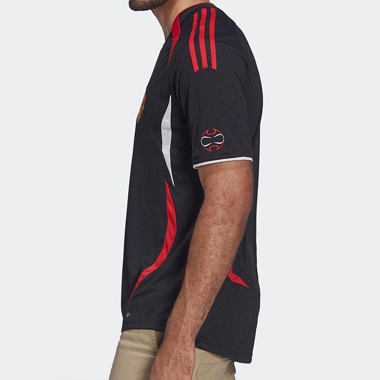 Adidas Manchester United Striped Logo Crew Neck T-Shirt Men Tops Black H13905