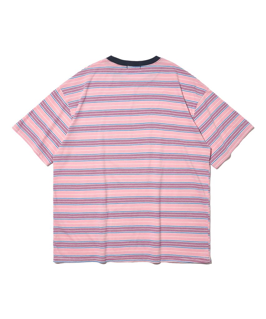 TAILOR STUDIO All Day Multi Stripe Short Sleeve T-Shirt (Pink)