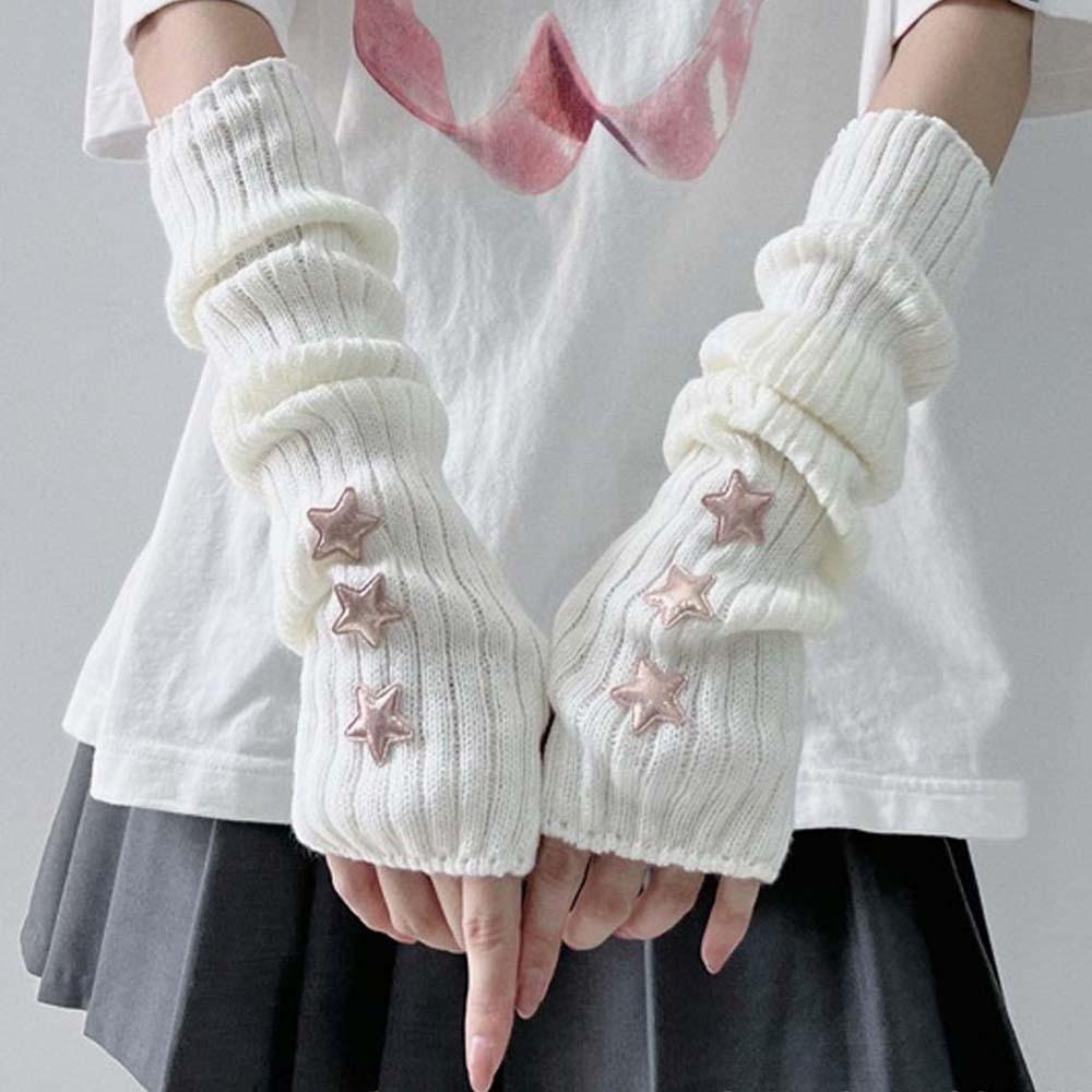 Solid Color Y2K Star Arm Cover Elastic Warmer Long Cuff Knitted Fingerless Sleeves Winter