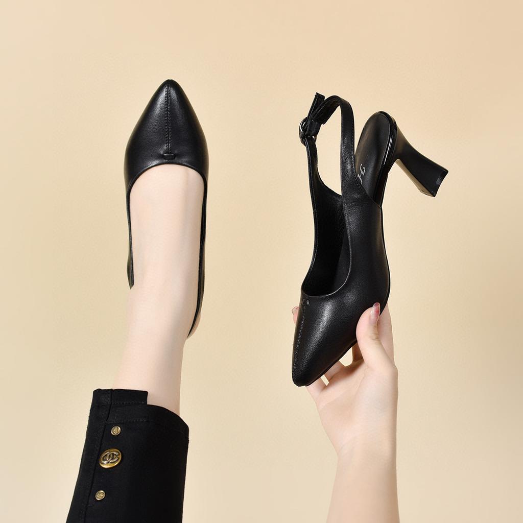 Pointed empty sandals women's 2025 summer new Baotou high heels simple temperament two height women's fashion shoes