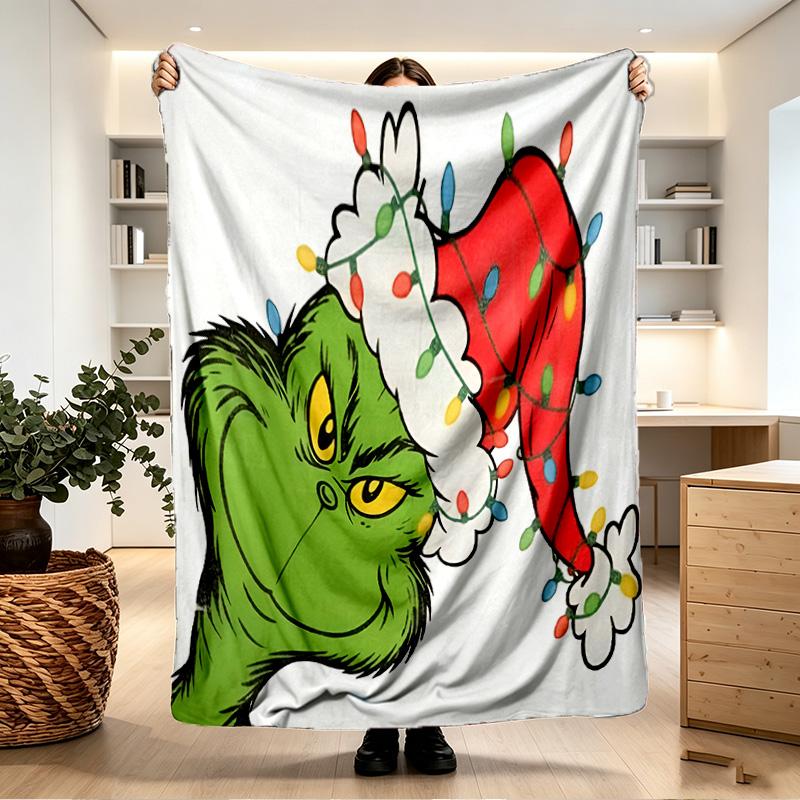 Couverture Imprimée Grinch - Douce & Confortable, pour Chambre à Coucher, Voyage, Canapé, Décoration de Maison - Cadeau d'Anniversaire Noël pour Ami