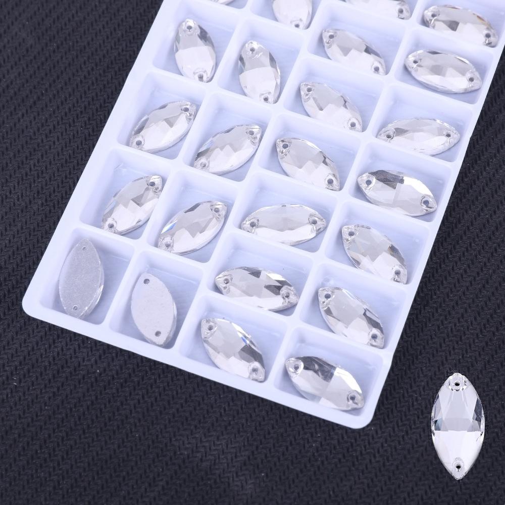 

Weichen Лошадиный глаз плоскодонный двойной отверстие стеклянный ручной работы дрель, белый Ab цветная одежда с дрелью DIY Кристалл дрель 9 * 18mm 28pcs/bag белый