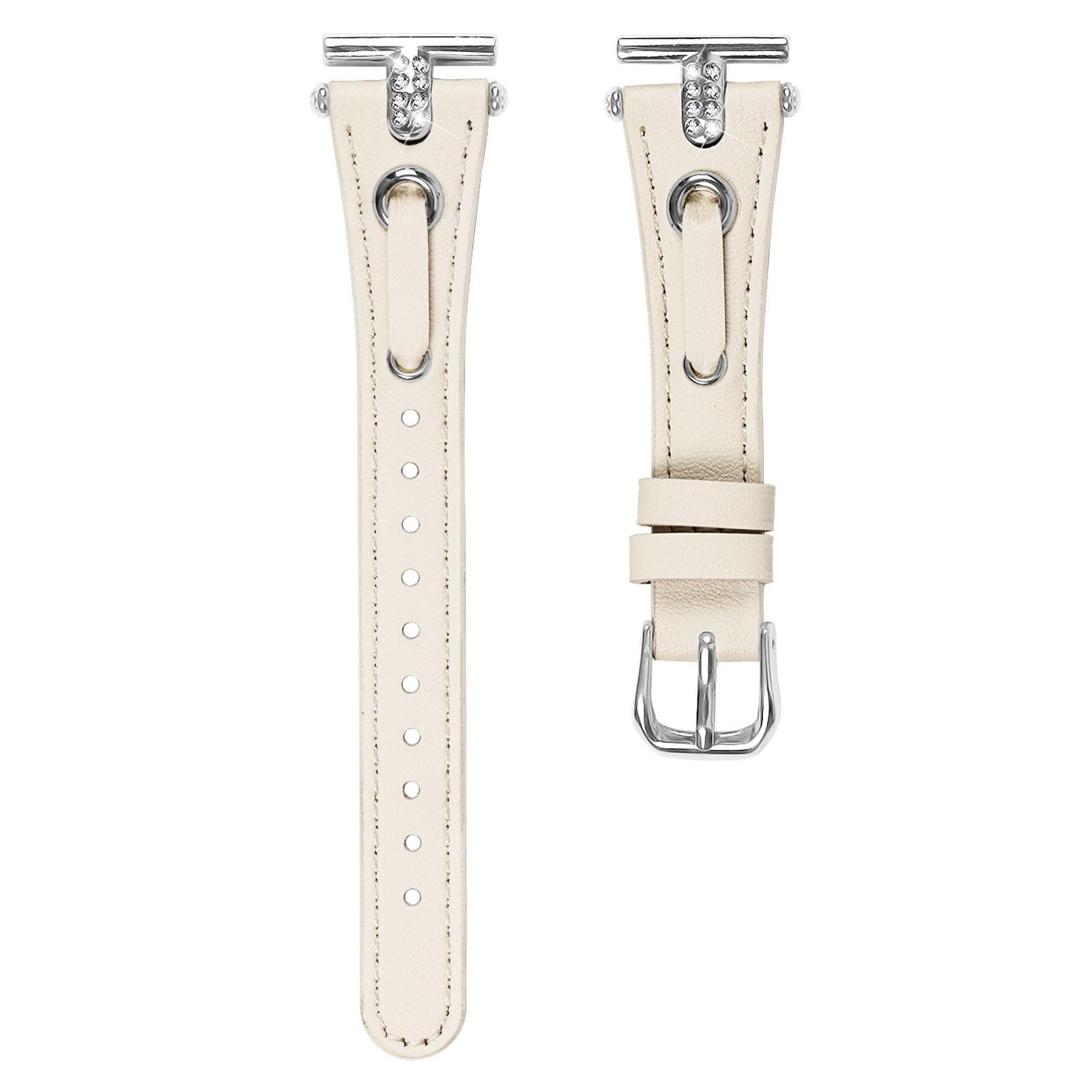 

For Garmin Forerunner 645/645 Music Watchband Genuine Cow Leather Wrist Strap (Silver Connector) White