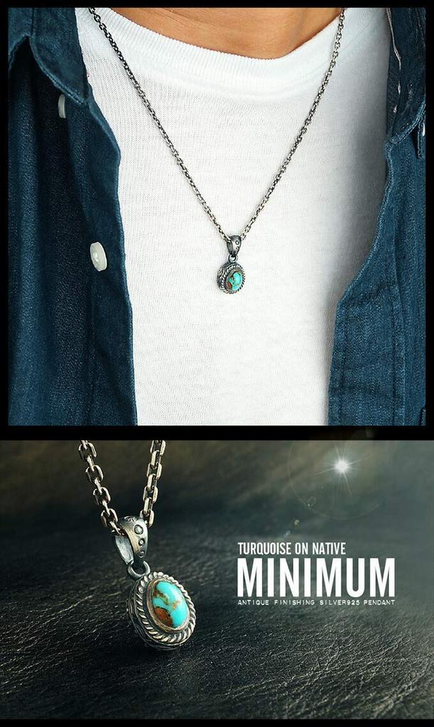pe2081 Silver Pendant Native Antique Finish Turquoise Antique Style Pendant Top Only [2PIECES] [Brand Name] Men's