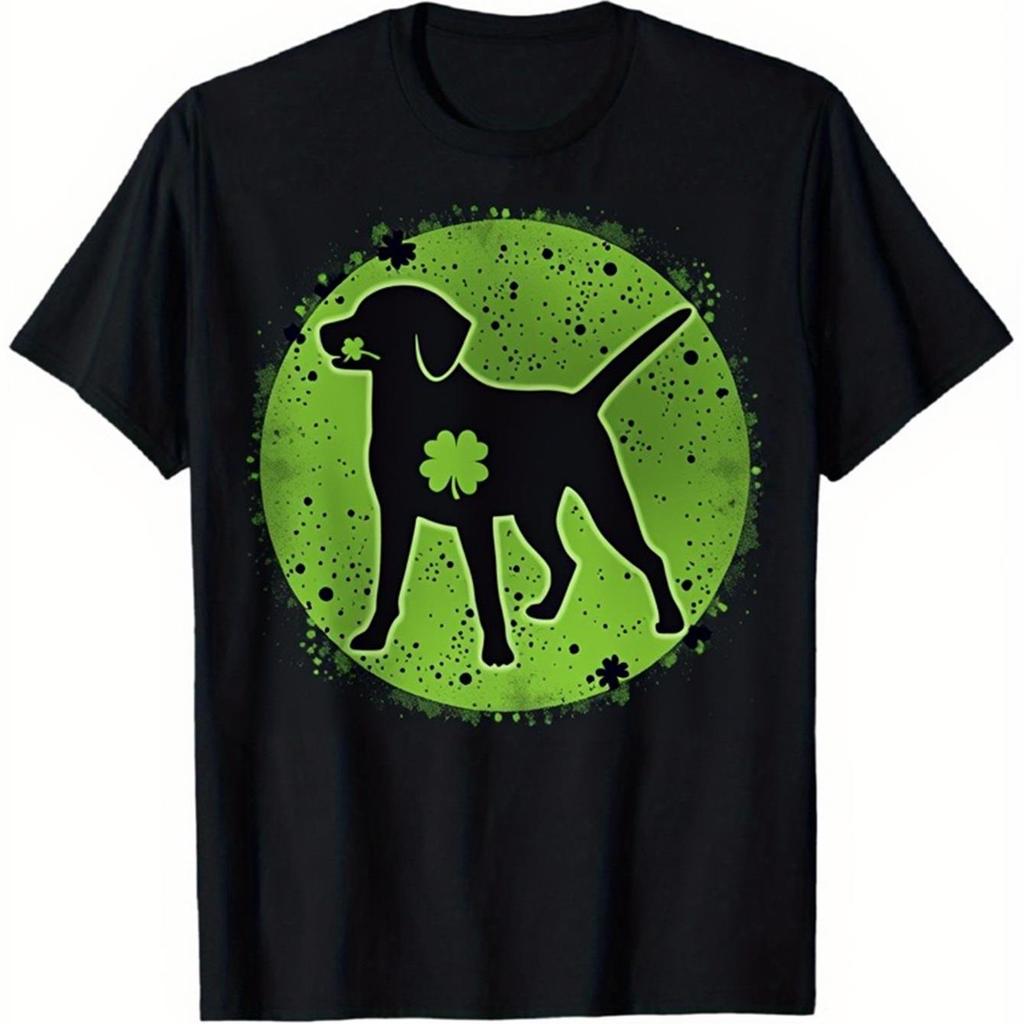 St Patrick Day Dog Shamrock Graphic Tee Men's Casual Black Short Sleeve Cotton T-Shirt