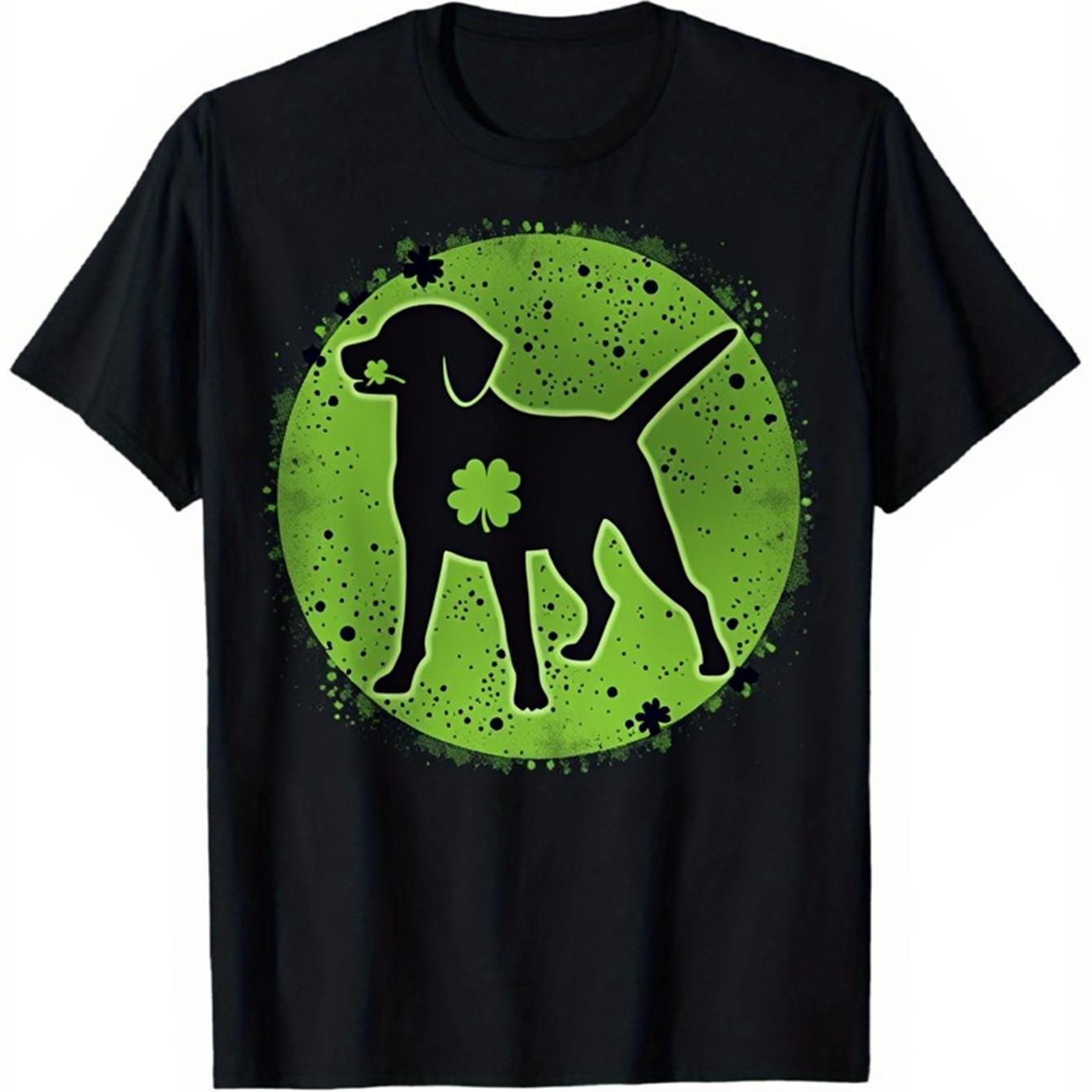 

St Patrick Day Dog Shamrock Graphic Tee Men s Casual Black Short Sleeve Cotton T-Shirt 4XL