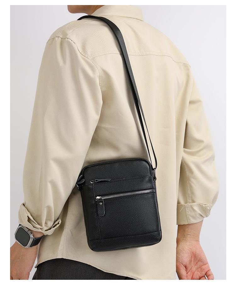 Men's Genuine Leather Single Shoulder Crossbody Bag - Lightweight Top Layer Cowhide Casual Backpack