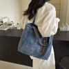 Damen-Umhängetasche mit großem Fassungsvermögen, Denim-Einkaufstasche, Schultasche