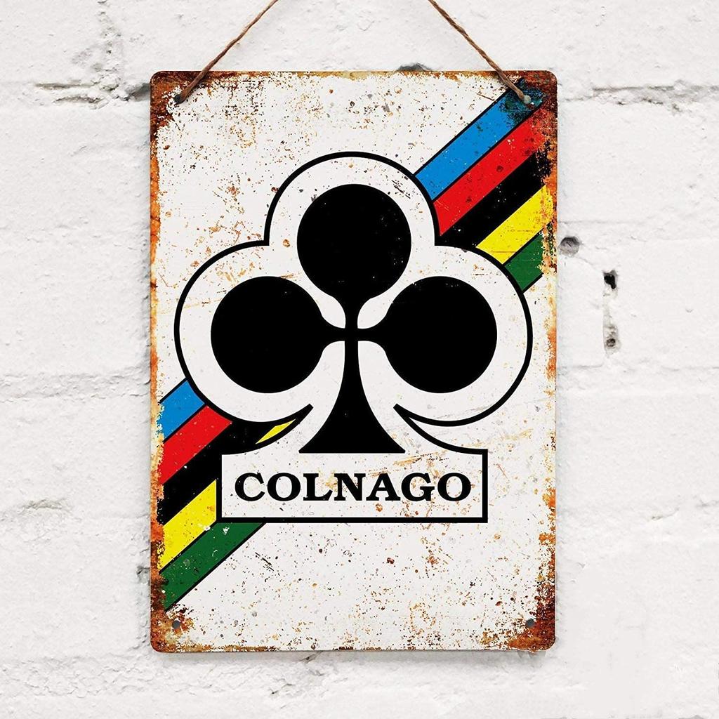 HD Tin Sign Vintage Colnago Cycling Wall Decor Retro Road Bike World Champion Stripe Clover Logo Metal Tin Sign for Cyclist Bi