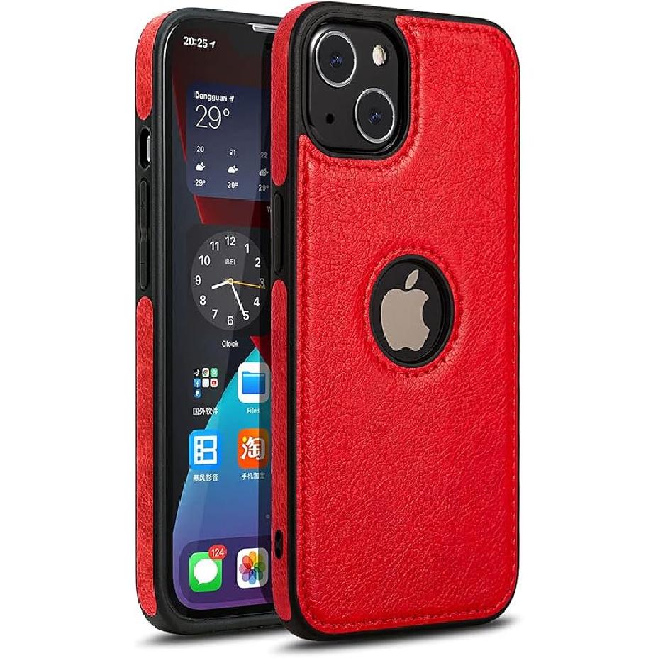 Classy Design Luxury Leather Phone Case for iPhone 13 Non-Slip Grip Full Body Ultra Slim Protective Case (2021,6.1”) (Brown)