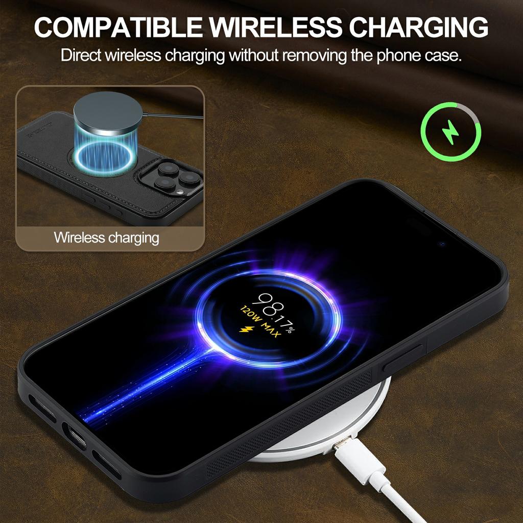 LC.IMEEKE For iPhone 14 Pro Magnetic Case Compatible with MagSafe Leather+TPU Back Cover